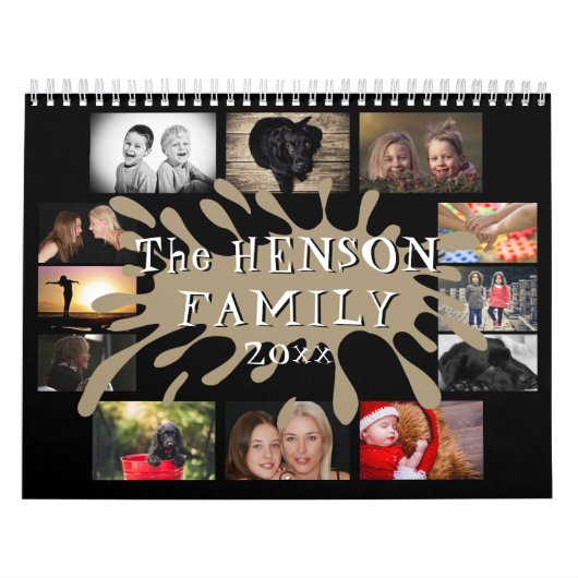 Leuke Kleur Splash Zwart Familie Fotocollage Kalender (Hoes)