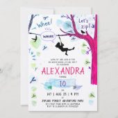 Leuke Kleur Ziplining Meisje Outdoor Bday Waterver Kaart (Voorkant)