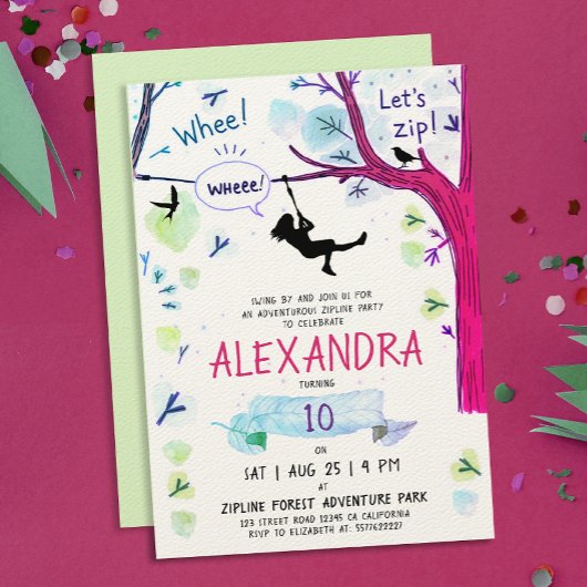 Leuke Kleur Ziplining Meisje Outdoor Bday Waterver Kaart