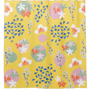 Leuke kleuren bloemenl Modern retro geel Douchegordijn