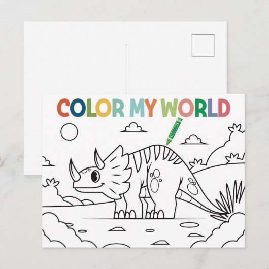 Leuke Kleurplaat van een Dinosaurus  Briefkaart (Voorkant / Achterkant)