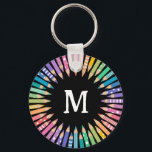 Leuke kleurpotloden Monogram Art Studio Sleutelhanger<br><div class="desc">Kleurrijke ronde sleutelhanger voor een klaslokaal gepersonaliseerd met het initiaal van de leraar omringd door kleurpotloden in zachte regenboogkleuren. Kleurrijke monogrammed sleutelhanger voor uw kunststudio gepersonaliseerd met initiaal in wit tegen een zwarte achtergrond met veel gekleurde potloden die allemaal naar het midden wijzen en sportieve regenboogkleuren.</div>