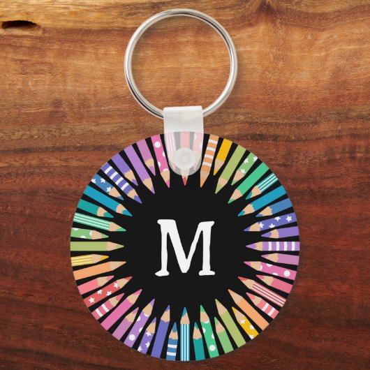 Leuke kleurpotloden Monogram Art Studio Sleutelhanger (Voorkant)