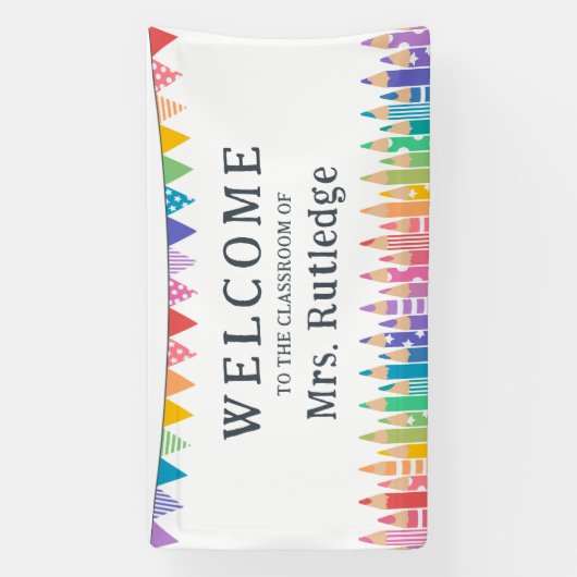 Leuke kleurpotloden Welkom in de klas van de leraa Spandoek (Verticaal)
