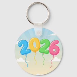 Leuke Kleurrijke 2026 Ballon Celebration Dubbelzij Sleutelhanger