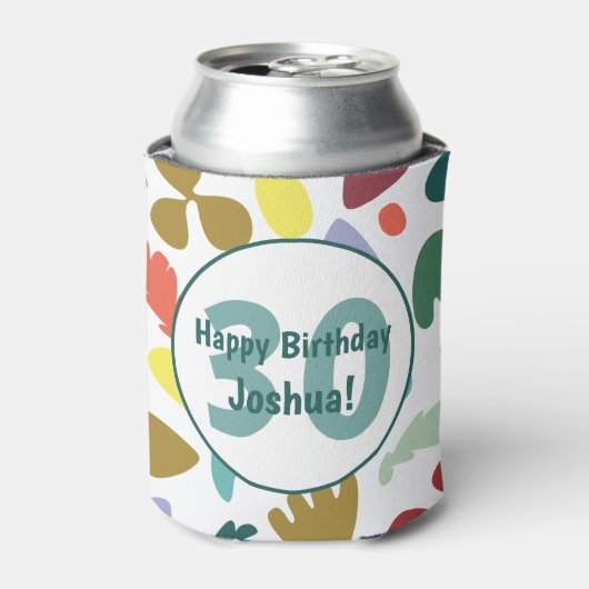Leuke kleurrijke 30e verjaardag aangepaste naam blikjeskoeler (Blikje Voorkant)