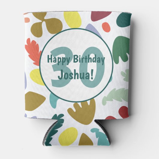 Leuke kleurrijke 30e verjaardag aangepaste naam blikjeskoeler (Voorkant)