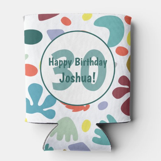 Leuke kleurrijke 30e verjaardag aangepaste naam blikjeskoeler (Achterkant)