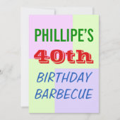 Leuke, kleurrijke "40th BIRTHDAY BARBECUE" uitnodi Kaart (Voorkant)