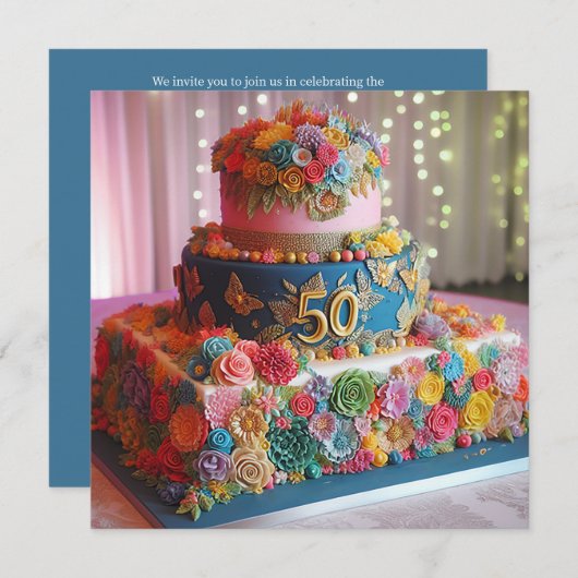 LEUKE KLEURRIJKE 50E BRUILOFT JUBILEUM CAKE KAART (Voorkant / Achterkant)