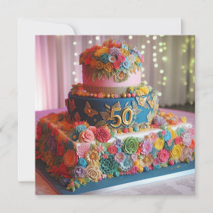 LEUKE KLEURRIJKE 50E BRUILOFT JUBILEUM CAKE KAART
