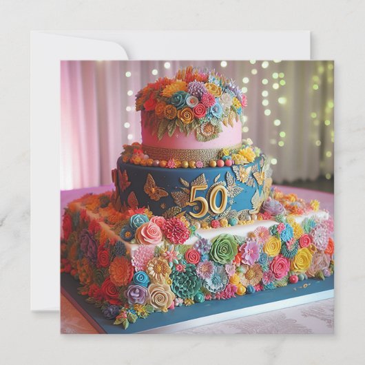 LEUKE KLEURRIJKE 50E BRUILOFT JUBILEUM CAKE KAART (Voorkant)