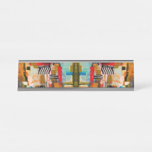 Leuke kleurrijke abstracte schildering kussensloop bureau naambordje