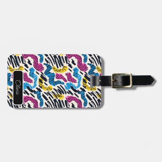 Leuke kleurrijke abstracte tekening van dierpatron bagagelabel (Voorkant horizontaal)