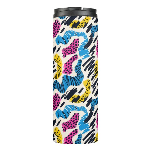Leuke kleurrijke abstracte tekening van dierpatron thermosbeker (Achterkant)