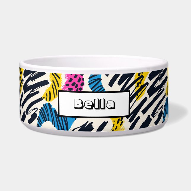 Leuke kleurrijke abstracte tekening van dierpatron voerbakje (Voorkant)