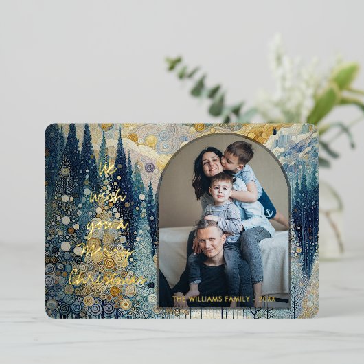 Leuke kleurrijke Abstracte Winter Wonderland Art G Folie Feestdagenkaart (Staand Voorkant)