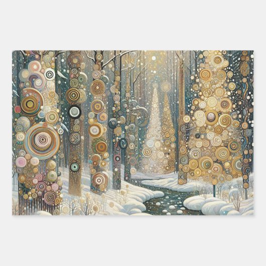 Leuke kleurrijke Abstracte Winter Wonderland Art Inpakpapier Vel (Voorkant 3)