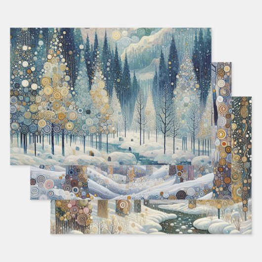 Leuke kleurrijke Abstracte Winter Wonderland Art Inpakpapier Vel (Set)