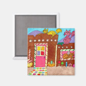 Leuke kleurrijke Adobe Gingerbread House Katten Ko Magneet (Voorkant / Achterkant)