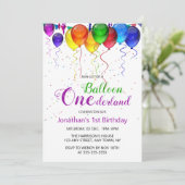 Leuke kleurrijke ballon Wonderland 1e verjaardag Kaart (Staand voorkant)