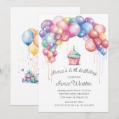 Leuke Kleurrijke Balloon Arch Cupcake Kids Verjaar Kaart (Voorkant / Achterkant)