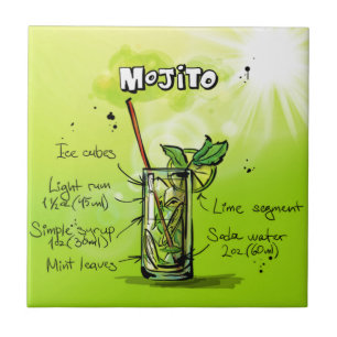 Leuke kleurrijke Bartending Mojito Recept Cocktail Tegeltje