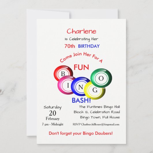 Leuke kleurrijke Bingo Bash Theme Party Uitnodigen Kaart (Voorkant)