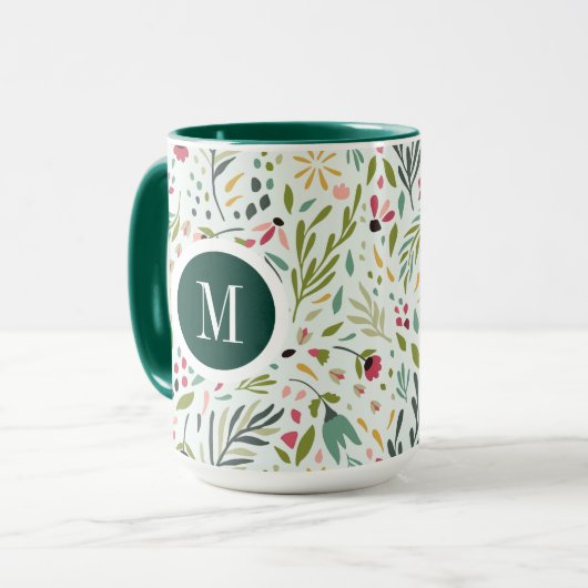 Leuke kleurrijke bladeren en bloemen monogram mok (Voorkant links)