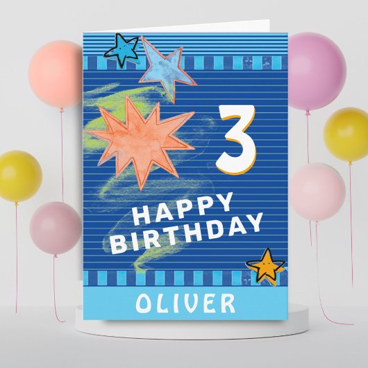 Leuke Kleurrijke Blauwe Tekening Sterren Kind's Ve Kaart