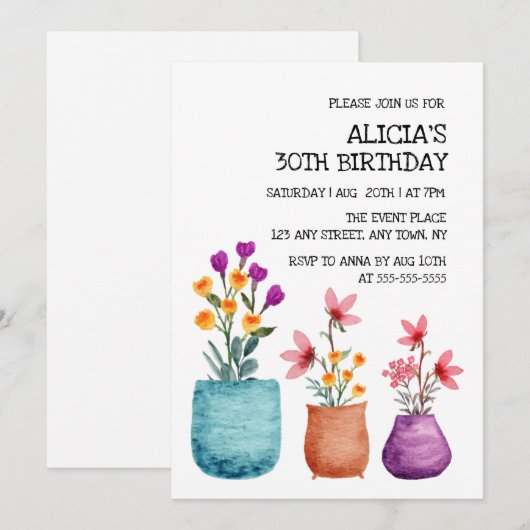 Leuke & kleurrijke bloem op pot Waterverf verjaard Kaart (Voorkant / Achterkant)