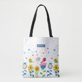 Leuke kleurrijke bloemen en vogels tote bag (Voorkant)