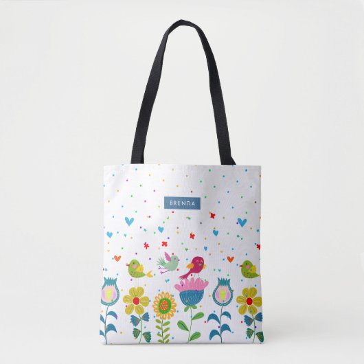 Leuke kleurrijke bloemen en vogels tote bag (Voorkant)