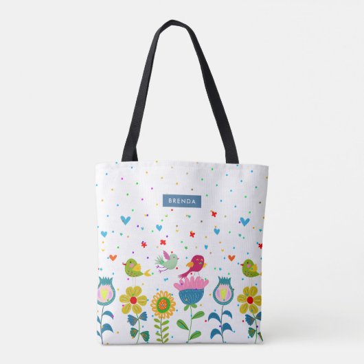 Leuke kleurrijke bloemen en vogels tote bag (Achterkant)