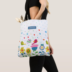 Leuke kleurrijke bloemen en vogels tote bag