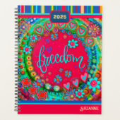 Leuke kleurrijke Bloemen Harten Vrijheid Naam Datu Planner (Voorkant)