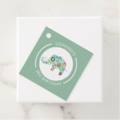 Leuke kleurrijke bloemen olifant monogram bedankjes labels (In situ)