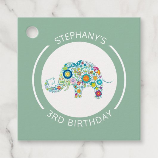 Leuke kleurrijke bloemen olifant monogram bedankjes labels (Voorkant)