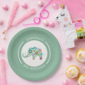 Leuke kleurrijke bloemen olifant monogram papieren bordje (Feest)