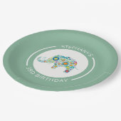 Leuke kleurrijke bloemen olifant monogram papieren bordje (Gekanteld)