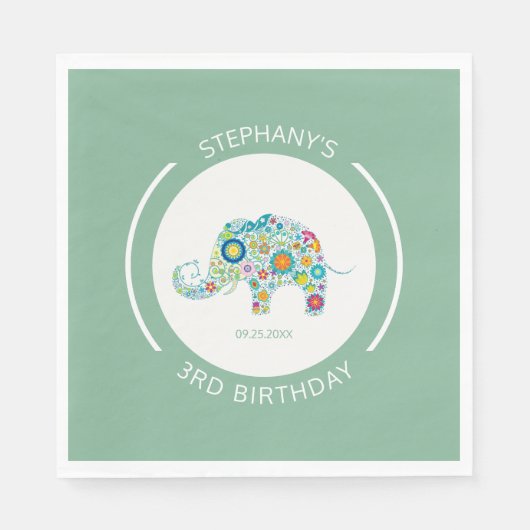 Leuke kleurrijke bloemen olifant monogram servet (Voorkant)