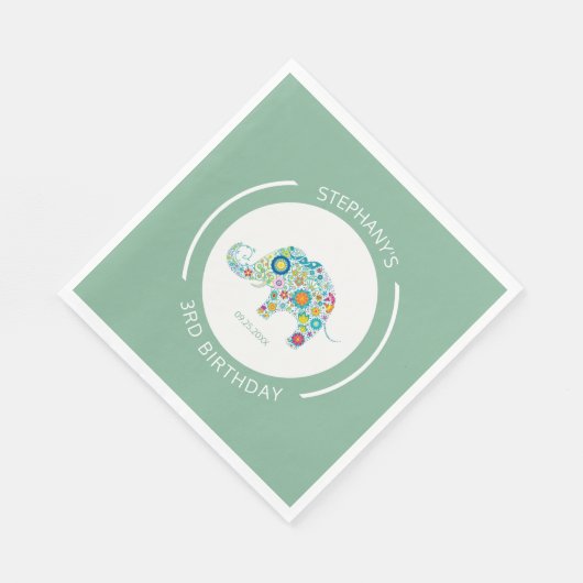 Leuke kleurrijke bloemen olifant monogram servet (Hoek)