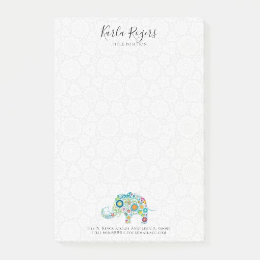 Leuke kleurrijke bloemen olifant post-it® notes (Voorkant)