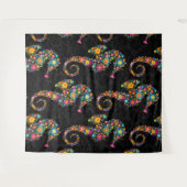 Leuke Kleurrijke Bloemen Zeepaardje Zwart Damasks Wandkleed (Voorkant (horizontaal))