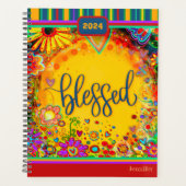 Leuke kleurrijke bloemenharten Gezegende naam Datu Planner (Voorkant)