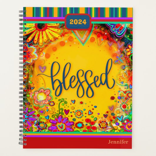 Leuke kleurrijke bloemenharten Gezegende naam Datu Planner (Voorkant)