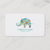 Leuke kleurrijke bloemenolifant turquoise typograf visitekaartje (Voorkant)