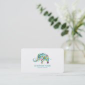 Leuke kleurrijke bloemenolifant turquoise typograf visitekaartje (Staand voorkant)