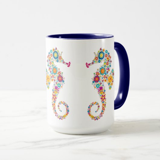 Leuke kleurrijke bloemenzeepaardillustratie mok (Voorkant rechts)