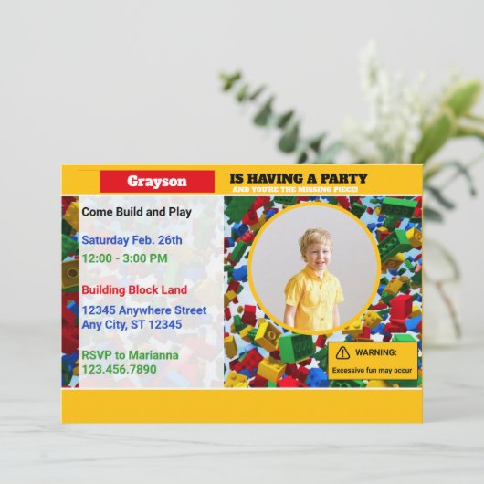 Leuke kleurrijke bouwstenen Verjaardag Foto Kaart (Staand voorkant)